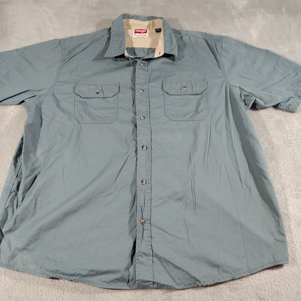 Wrangler Shirt Men 2XL Bluegray Button Up Short Sleeve Work Durable Farmer Dad